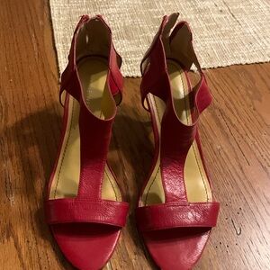 Nine West red leather strap heel sandals
